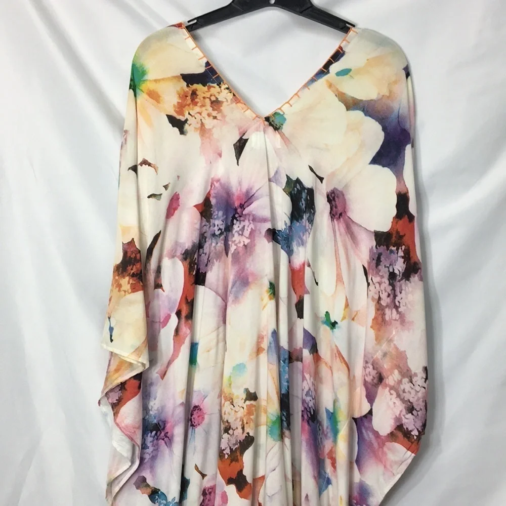 LJC Designs Women Floral High Low Beach Cover Up Size M Like-New Condition